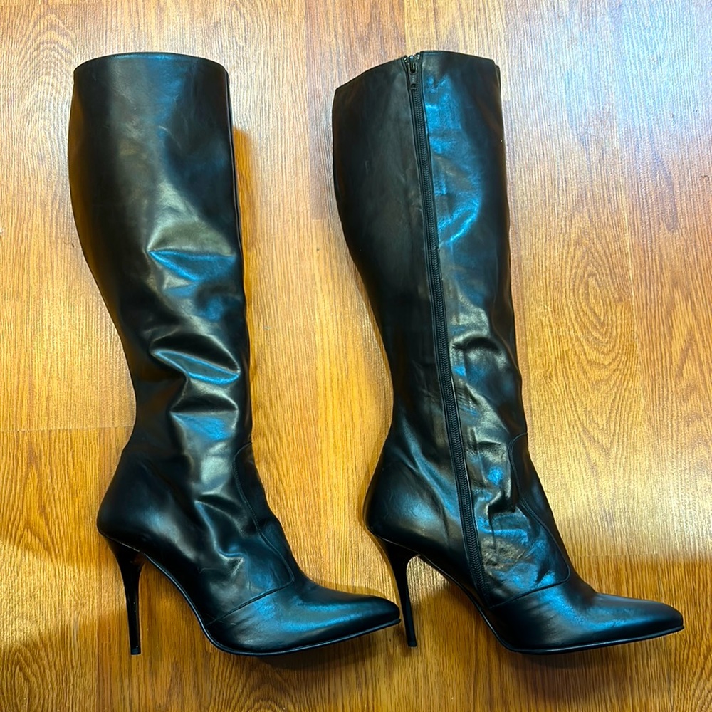 Italian Leather Handmade Black Heeled Boots